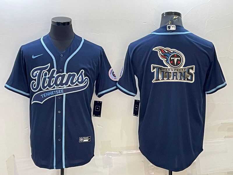 Men%27s Tennessee Titans Navy Blue Team Big Logo With Patch Cool Base Stitched Baseball Jersey